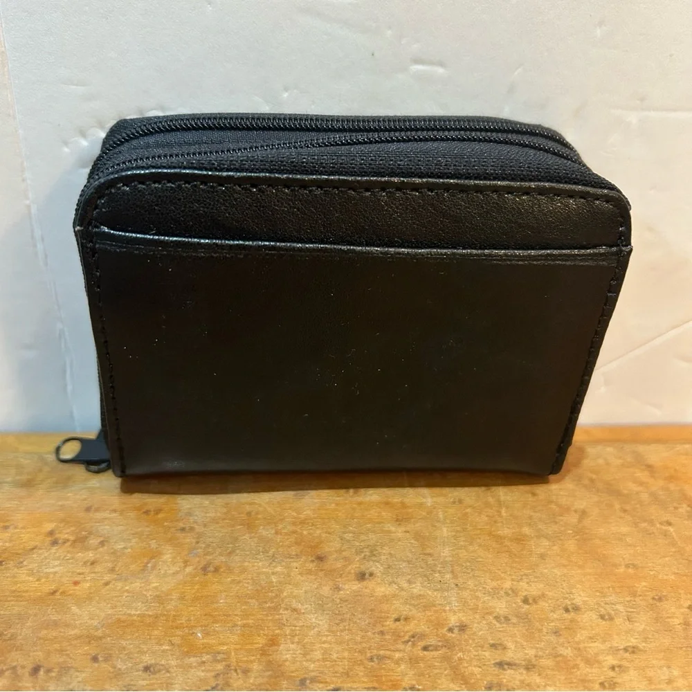 GENUINE LEATHER WOMEN'S BLACK ACCORDION ZIP WALLET CREDIT CARD COIN ORGANIZER